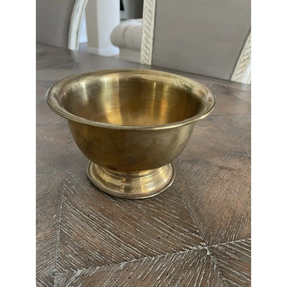 Vintage‎ Solid Brass Pedestal Bowl  Mid-Century Modern Footed Dish India